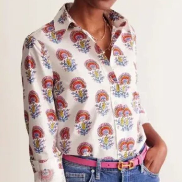 Boden Sienna Cotton Button Down Ivory Passion🌺 Bud Floral Shirt 10 - Picture 1 of 7